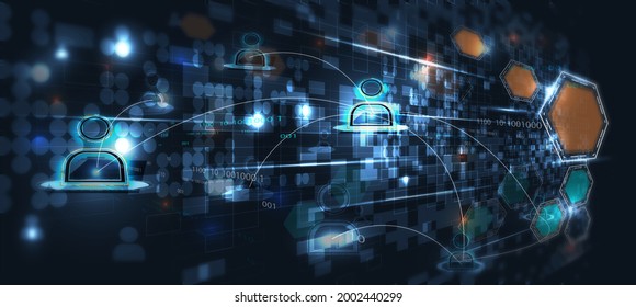 Technology background, color and waves of the future line and text.