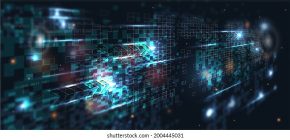 Technology background, color and waves of the future line and text.