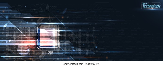 Technology background, color and waves of the future line and text.