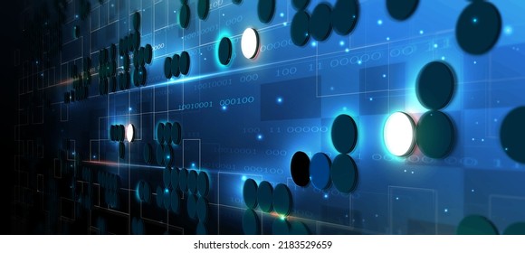 Technology background, color and waves of the future line and text.
