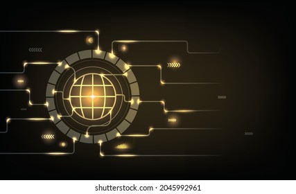 Technology  background , concept Blockchain network communication and computer connection with golden matrix code background. Data connection and cryptocurrency exchange