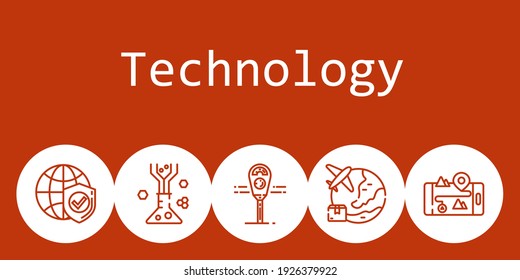technology background concept with technology icons. Icons related worldwide, parking meter, gps, flask, internet
