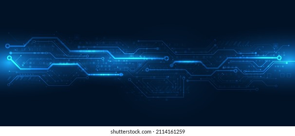 Technology background concept.Circuit board electronic system.Futuristic hi-tech light on dark blue.