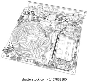 Technology background. CPU on a motherboard on white background. Illustration created of 3d.