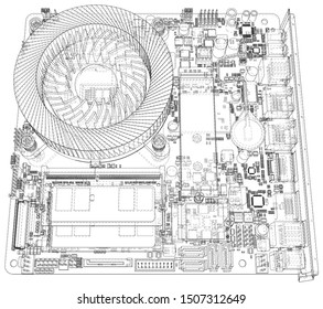 Technology background. CPU on a motherboard on white background. Illustration created of 3d.