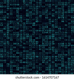 Technology Background. Cyan filled hexadecimal pairs background. Medium sized seamless pattern. Radiant vector illustration.