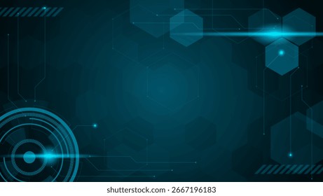technology background with Dark cyan futuristic  design featuring hexagons, lines, and circles. Ideal for digital backgrounds, tech concepts, and innovative graphics projects.