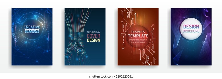 Diseño de antecedentes tecnológicos, folleto, folleto, diseño de informes anuales. Diseño de portada científica para presentación de negocios. Plantilla de folleto de alta tecnología. 