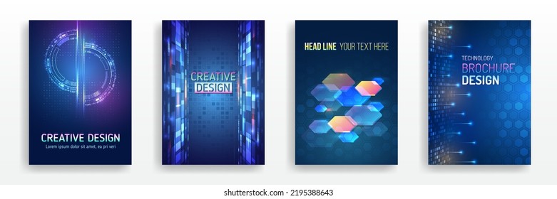 Technology background design, booklet, leaflet, annual report layout. Science cover design for business presentation. Hi-tech brochure flyer template. Abstract futuristic design concept.