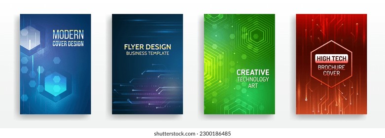 Technology background design, booklet, leaflet, annual report layout. Science cover design for business presentation. High-tech brochure flyer template. Abstract hexagonal futuristic design concept.