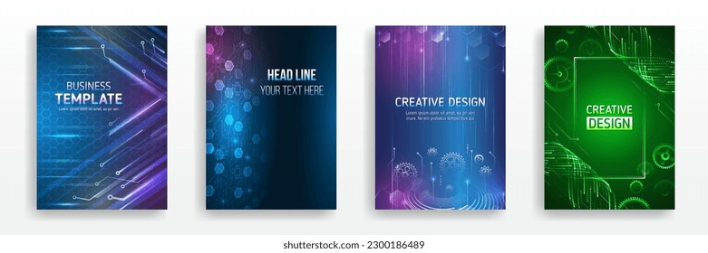 Technology background design, booklet, leaflet, annual report layout. Science cover design for business presentation. Hi-tech brochure flyer template.