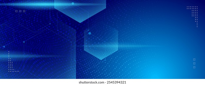 Fondo de tecnología con puntos y Formas hexagonales en color azul