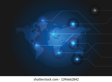 technology background with dotted world map
