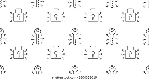 Technology background featuring locks and keys in a repeated pattern for security design