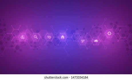 Technology background with flat icons and symbols. Concept and idea for internet of things, communication, network, innovation technology, system integration. Vector illustration