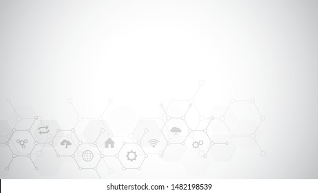 Technology background with flat icons and symbols. Concept and idea for internet of things, communication, network, innovation technology, system integration. Vector illustration