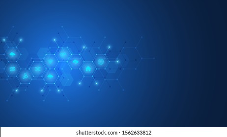 Technology background with flat icons and symbols. Concept and idea for the internet of things, communication, network, innovation technology, system integration. Vector illustration