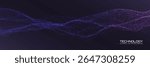 Technology background with flowing particle waves. Abstract tech wallpaper. Science presentation template. Futuristic digital design for data, network or AI concept. Vector illustration.