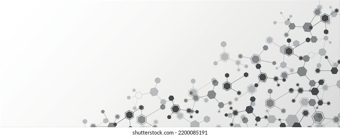 Technology background frame. Design of hexagons, cells connected by lines. Digital network. A plexus of molecules. Chemical science. Banner for social networks, websites, medicine. Vector illustration