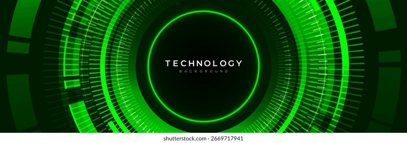 Fondo de Tecnología con diseño de luces de círculo verde brillante de estilo digital futurista. Presentación, Anuncio, portada, proyecto moderno, innovación y concepto de alta tecnología.