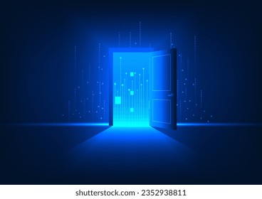Technology background Gateway to the world of technology that accesses information and communication The inner door is a circuit of technology with attractive line elements.