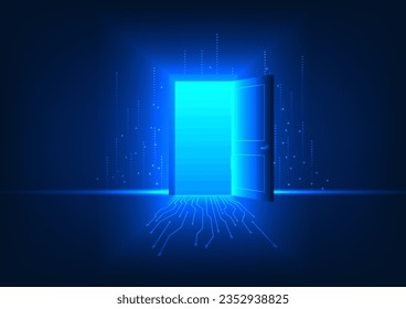 Technology background Gateway to the world of technology that accesses information and communication The front door is a circuit of technology with attractive striped elements.