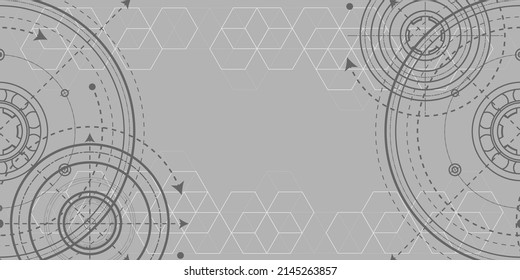 Technology background with gears.Technical drawing of gears .Engineering concept.Vector illustration.
