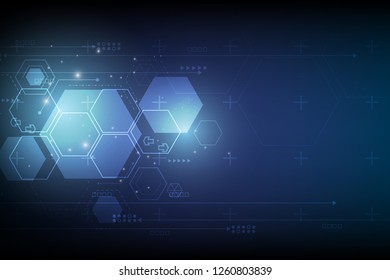 technology background geometric cyber hexagon. technology computer blue background.