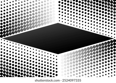 Technology Background With Geometric Frame And Halftone. Copy Space For Text. Abstract Business Wallpaper. Minimalist Banner. Vector Illustration