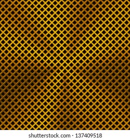 Technology background with gold metal texture (chrome, silver, steel, iron, bronze) and seamless perforated lozenge pattern for user interfaces (UI), applications (apps) and business presentations.