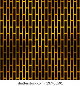 Technology background with gold metal texture (chrome, silver, steel, iron, bronze) and seamless circular perforated pattern for user interfaces (UI), applications (apps) and business presentations.