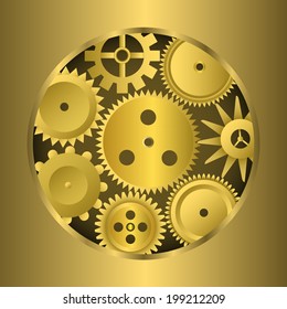 Technology background with golden gears. Vector illustration.