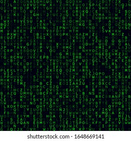 Fondo tecnológico. Fondo alfabético relleno de verde. Patrón transparente de tamaño medio. Elegante ilustración vectorial.