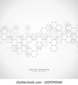 Technology background with hexagons. Molecular structure and chemical compounds. Geometric asbstrat background. Vector illustration