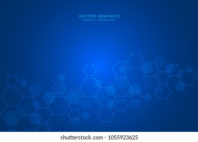Technology background with hexagons. Molecular structure and chemical compounds. Geometric asbstract background. Vector illustration