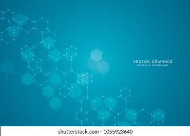 Technology background with hexagons. Molecular structure and chemical compounds. Geometric abstract background. Vector illustration