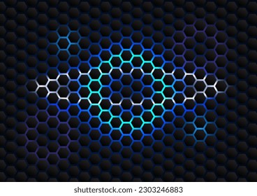 Technology background honeycomb Use geometric shapes to form a dark tone into a hexagonal shape, inserting the blue tone behind. Emphasis on technology-related posters or illustrations