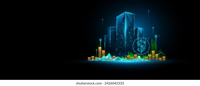 Technology background image about financial city, marketing graph growth of stock investment