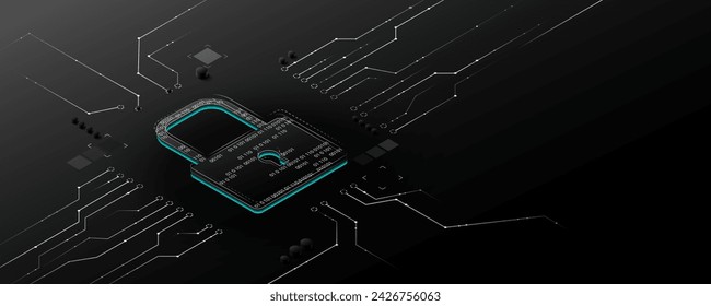 Technology background image, concept, circuit board, network, security, lock, encryption
