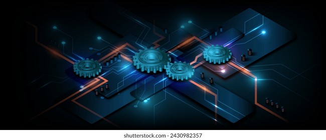 Technology background image, gear concept, circuit board, future communication network