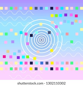 Technology background. Internet, wi-fi concept. Vector artwork.  Retro, vintage 80s, 90s style. Blue, black, pink, yellow, beige, blue, purple, green colors. Banner, print, wallpaper, web template