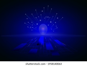 Technology background, made of squares and lines, overlaid and dark gradients, moving towards the center, consisting of lights placed on dots, vector images, to create a wallpaper.