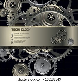 Technology background with metal gears and cogwheels, vector.