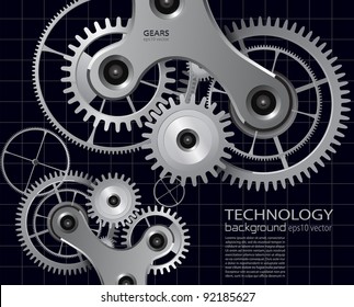 Technology background with metal gears and cogwheels, vector.