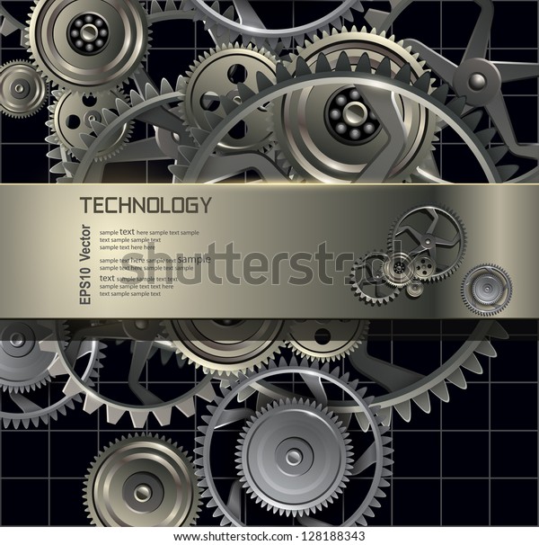金属歯車と歯車のテクノロジーの背景 ベクター画像 のベクター画像素材 ロイヤリティフリー