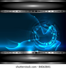 Technology background with metallic banner, vector