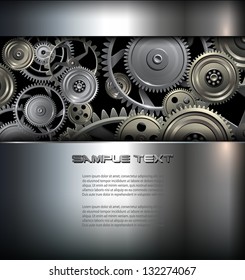 Technology background metallic gears and cogwheels, vector.