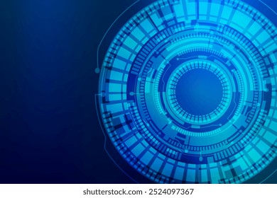 Fondo De Tecnología Con Círculo De Línea De Luces Brillantes Azul Neón. Fondo de pantalla futurista. Ilustración vectorial. Antecedentes