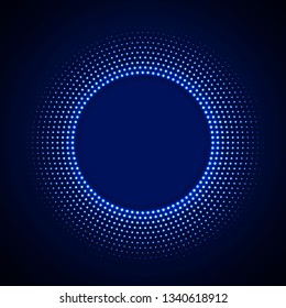 Technology background in neon style with neon glowing circle halftone ornament. Abstract disco background. Vintage cover. Vector illustration.