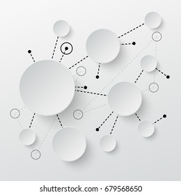 Technology background. Paper cut circles with shadows and lines. Vector illustration.